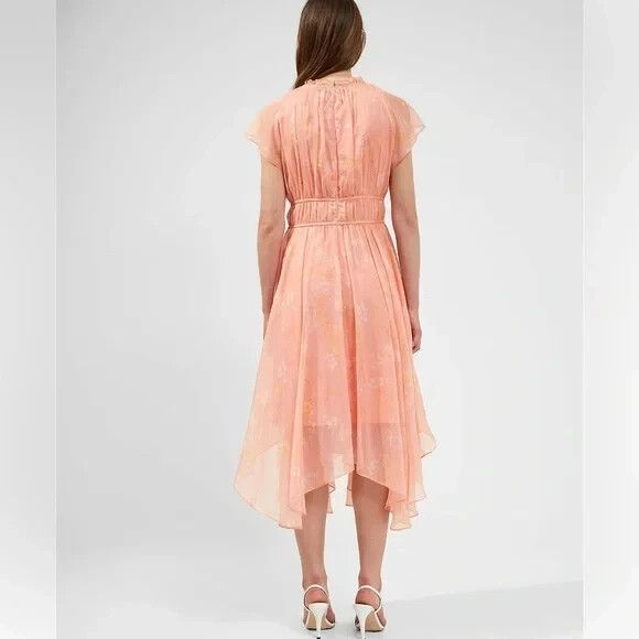NWT French Connection Coral Floral Peach Diana Rec Crinkle Flowing Dress Size 12 - Picture 2 of 16